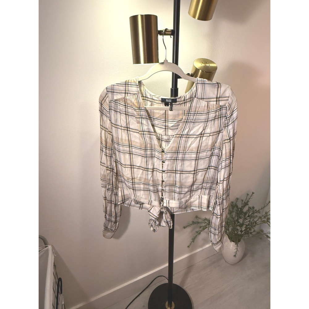 PAIGE tie front annecy MED plaid cute western concert jeans summer top blouse ec - Picture 2 of 8